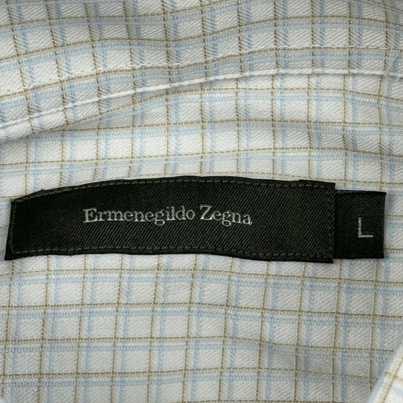 Ermenegildo Zegna Shirt Mens Large White Check Plaid Button Up‎ Cotton Italy - Picture 3 of 12